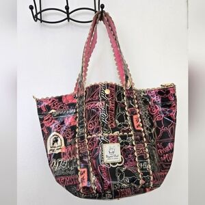 CRYSTAL BALL TOTE BAG PINK BLACK GOLD